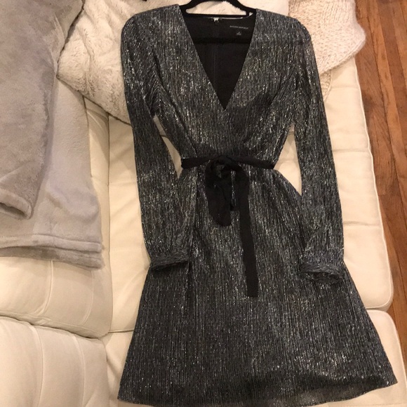 Banana Republic Pleated Faux-Wrap Metallic Dress - Picture 5 of 8